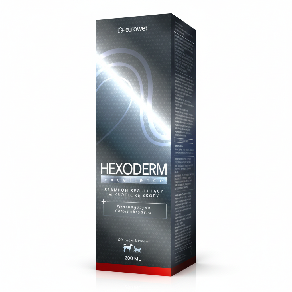 Hexoderm Excellence shampoo 200ml dark box white background product photo