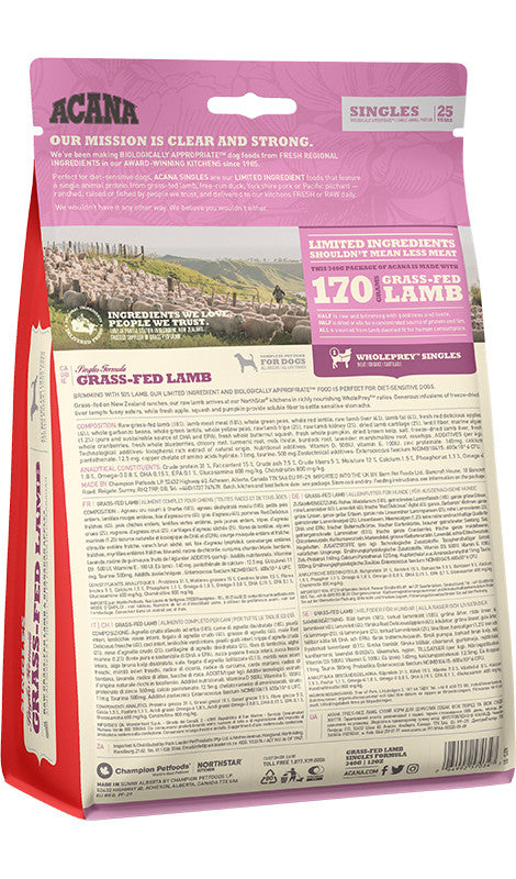 Acana Singles Grass-Fed Lamb Pełnoporcjowa karma bezzbożowa для psów monobiałkowa Jagnięcina 2kg