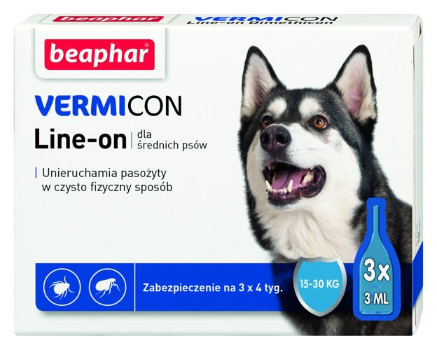 BEAPHAR Vermicon Line-On Dog M Krople Przeciwko Ektopasożytom Dla Psów 15-30kg 3x3ml