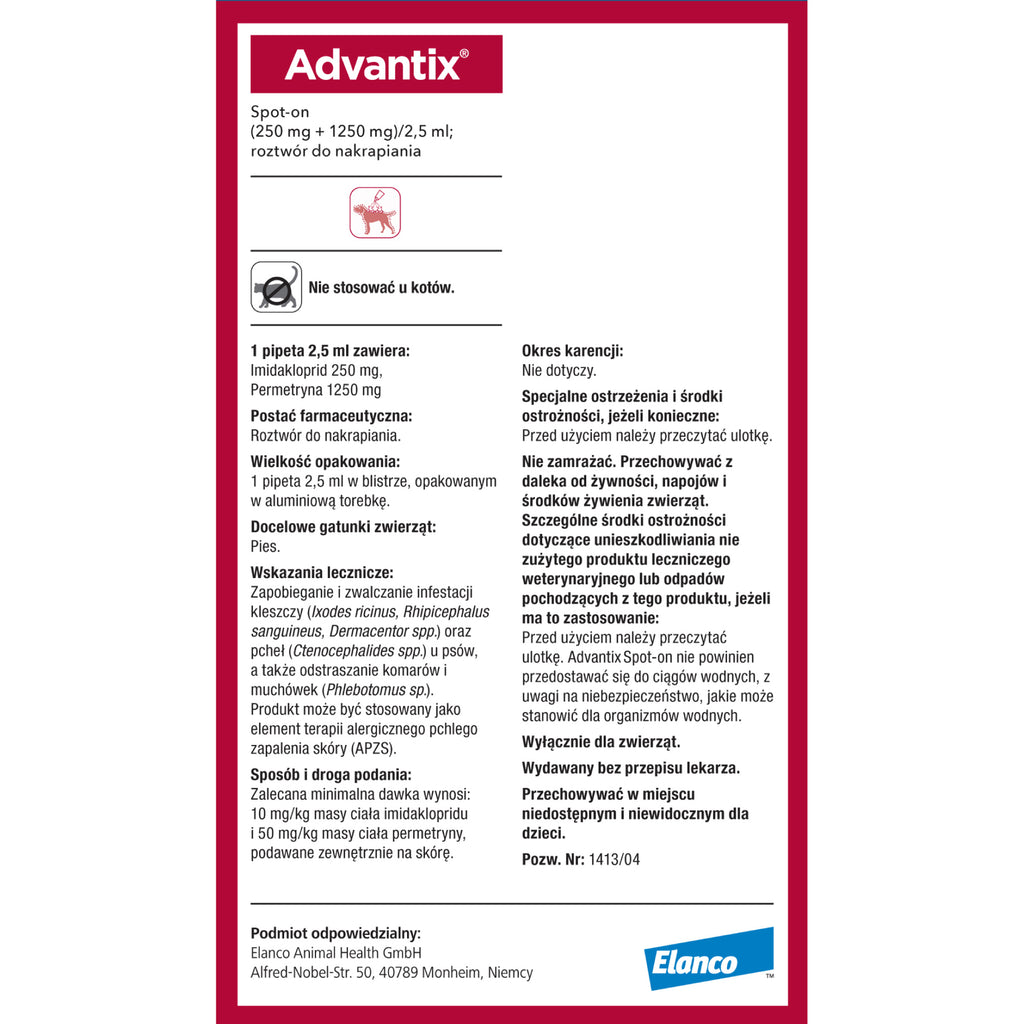 Bayer Advantix Krople Na Kleszcze I Pchły 2,5ml