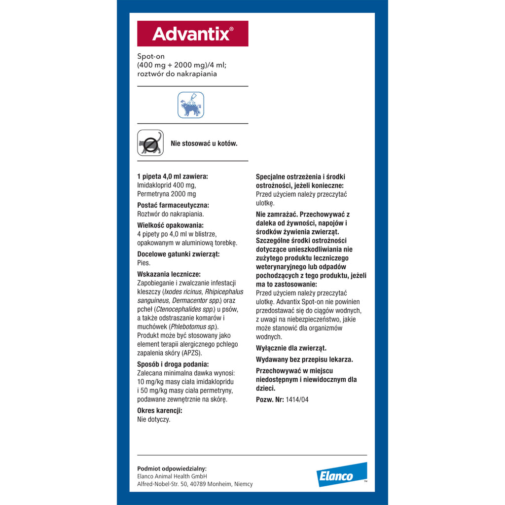 Bayer Advantix Krople Na Kleszcze I Pchły 4x4ml