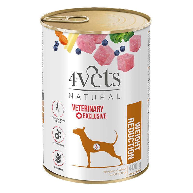 Dolina Noteci 4Vets Dog Weight Reduction Specjalistyczna karma weterynaryjna dla psów z nadwagą 400g (puszka)