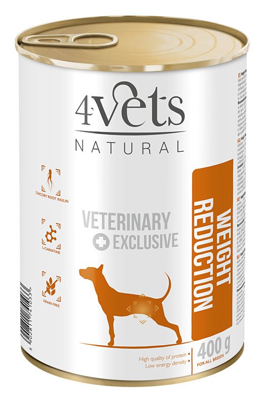 Dolina Noteci 4Vets Dog Weight Reduction Specjalistyczna karma weterynaryjna dla psów z nadwagą 400g (puszka)