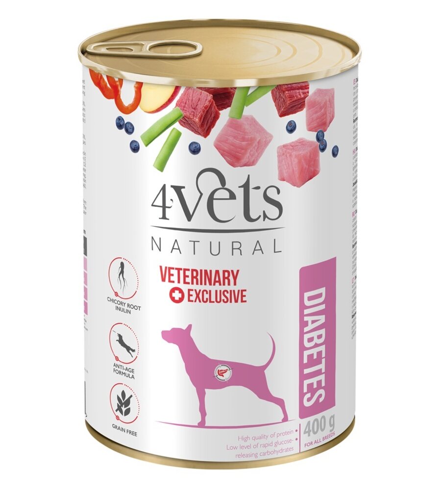 Dolina Noteci 4Vets Dog Diabetes Specjalistyczna karma weterynaryjna dla psów z cukrzycą 400g (puszka)