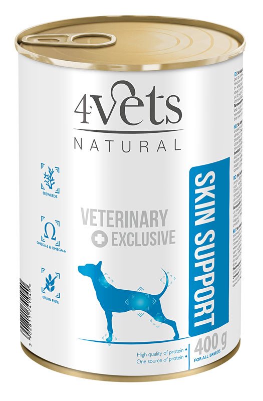 Dolina Noteci 4Vets Dog Skin Support Specjalistyczna karma weterynaryjna dla psów z problemami skórnymi 400g (puszka)