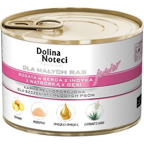 Dolina Noteci Premium Dla Psów Małych Ras Junior Bogata W Serca Z Indyka Z Wątróbką Z Gęsi 185g