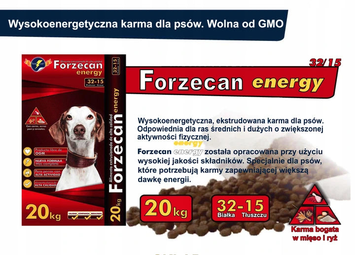Forzecan Energy karma dla psów aktywnych 51% mięsa (Bez GMO) 20kg