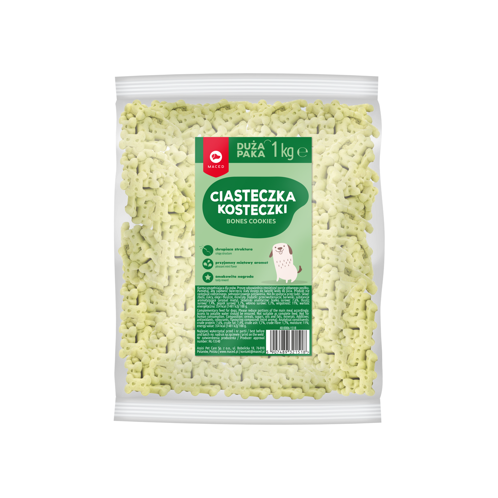 Maced Ciastka Miętowe Kosteczki Szczeniak 1kg