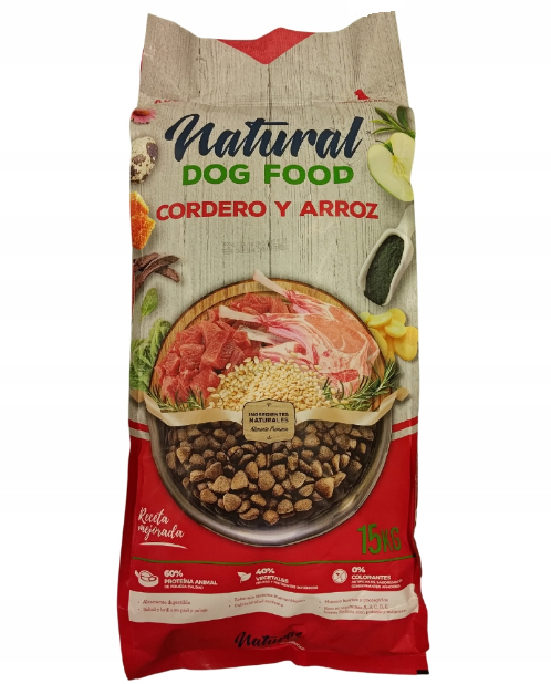 Natural Dog Food karma bezzbożowa dla psów Jagnięcina z cielęciną 15kg (62% mięsa, bez kurczaka)