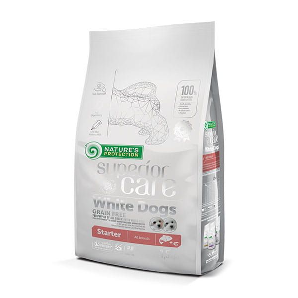 Nature's Protection Superior Care White Dogs Grain Free Salmon Starter All Breeds 1,5kg