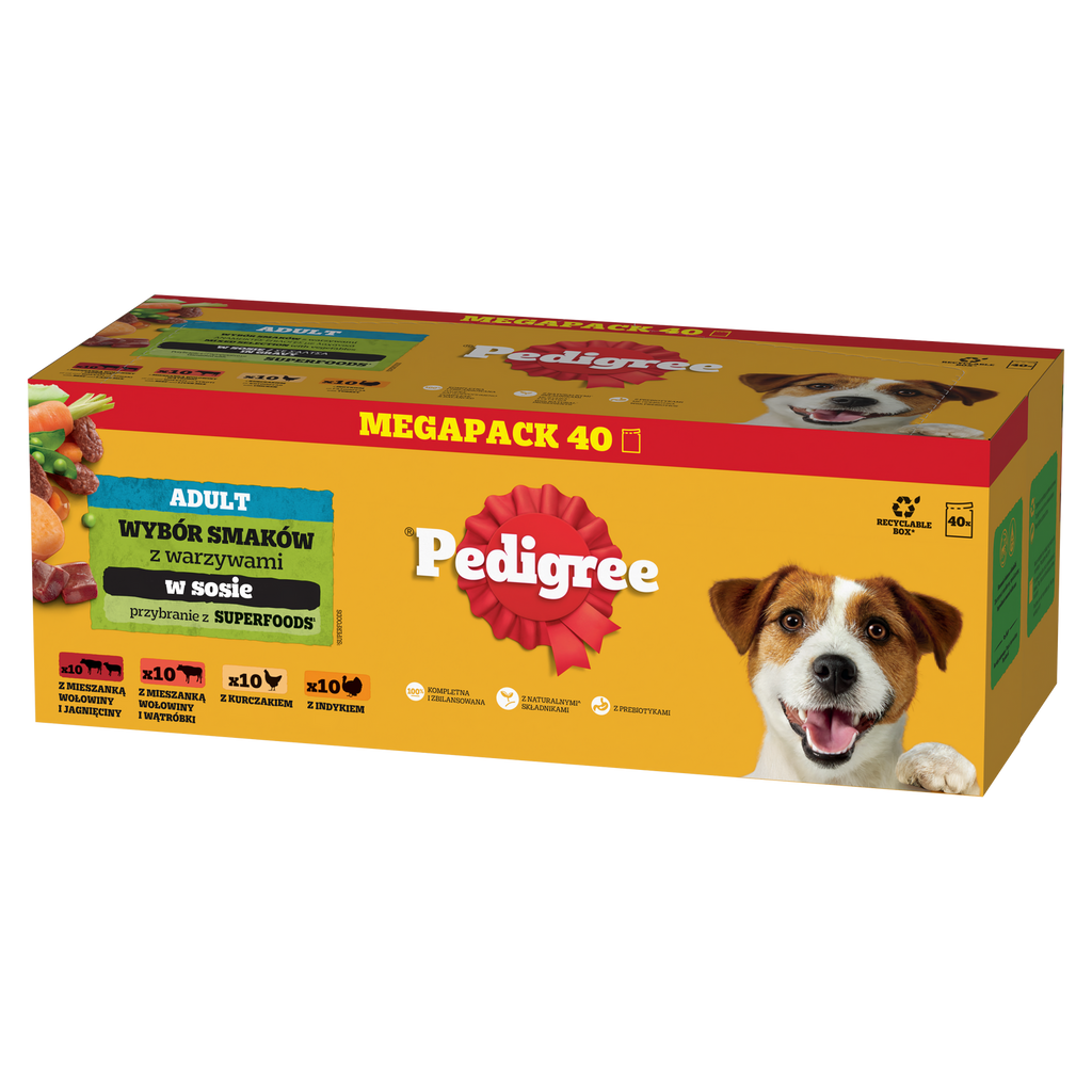Pedigree Mokra Karma Dla Dorosłych Psów Saszetka Mix Smaków (Z Kurczakiem I Warzywami, Z Wołowiną I Warzywami, Z Indykiem I Marchewką, Z Wołowiną I Jagnięciną) 40x100g