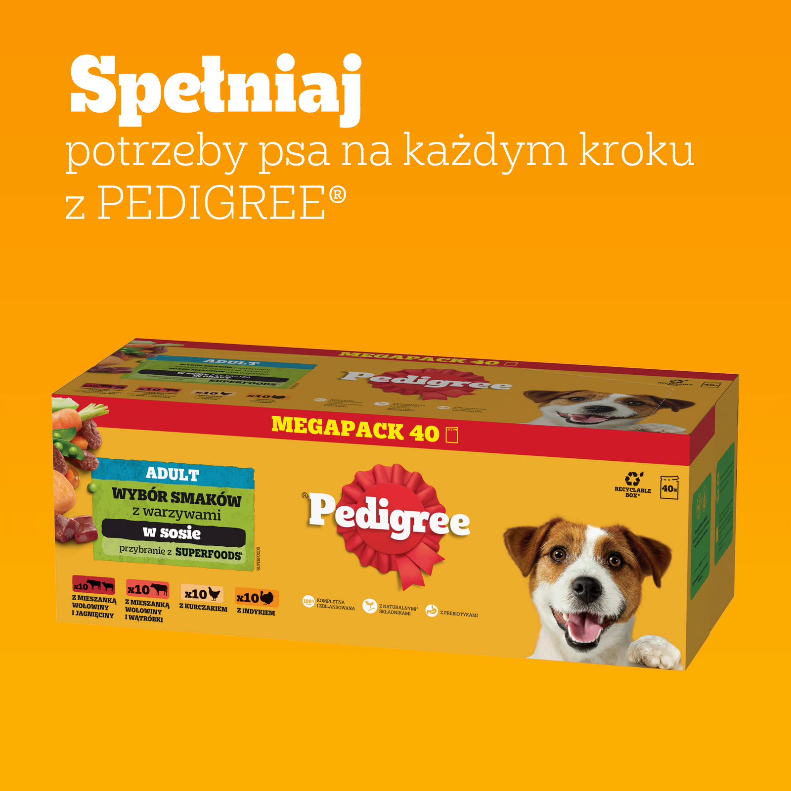 Pedigree Mokra Karma Dla Dorosłych Psów Saszetka Mix Smaków (Z Kurczakiem I Warzywami, Z Wołowiną I Warzywami, Z Indykiem I Marchewką, Z Wołowiną I Jagnięciną) 40x100g