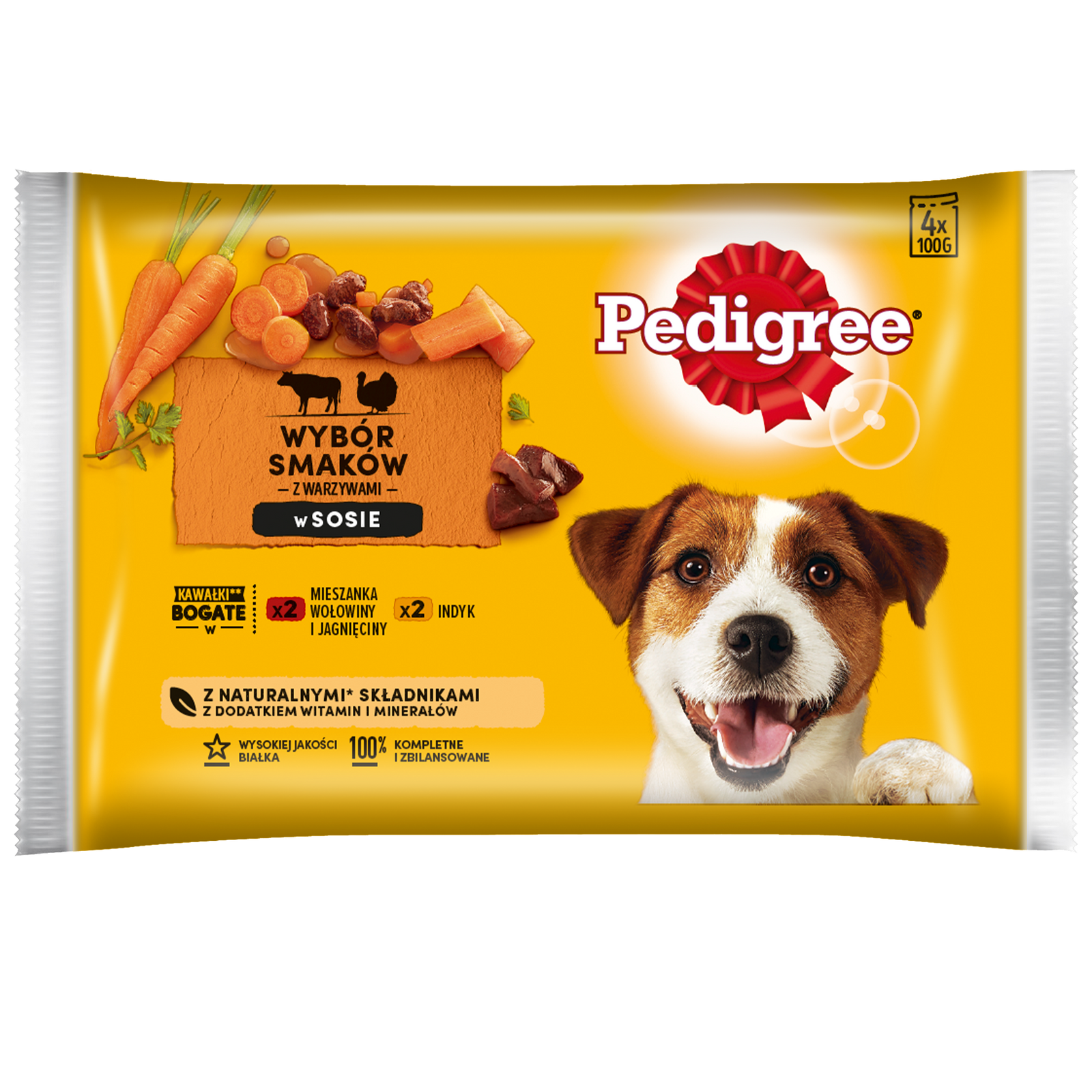Pedigree Mokra Karma Dla Dorosłych Psów W Sosie (Z Wołowiną I Jagnięciną, Z Indykiem I Marchewką) 4x100g