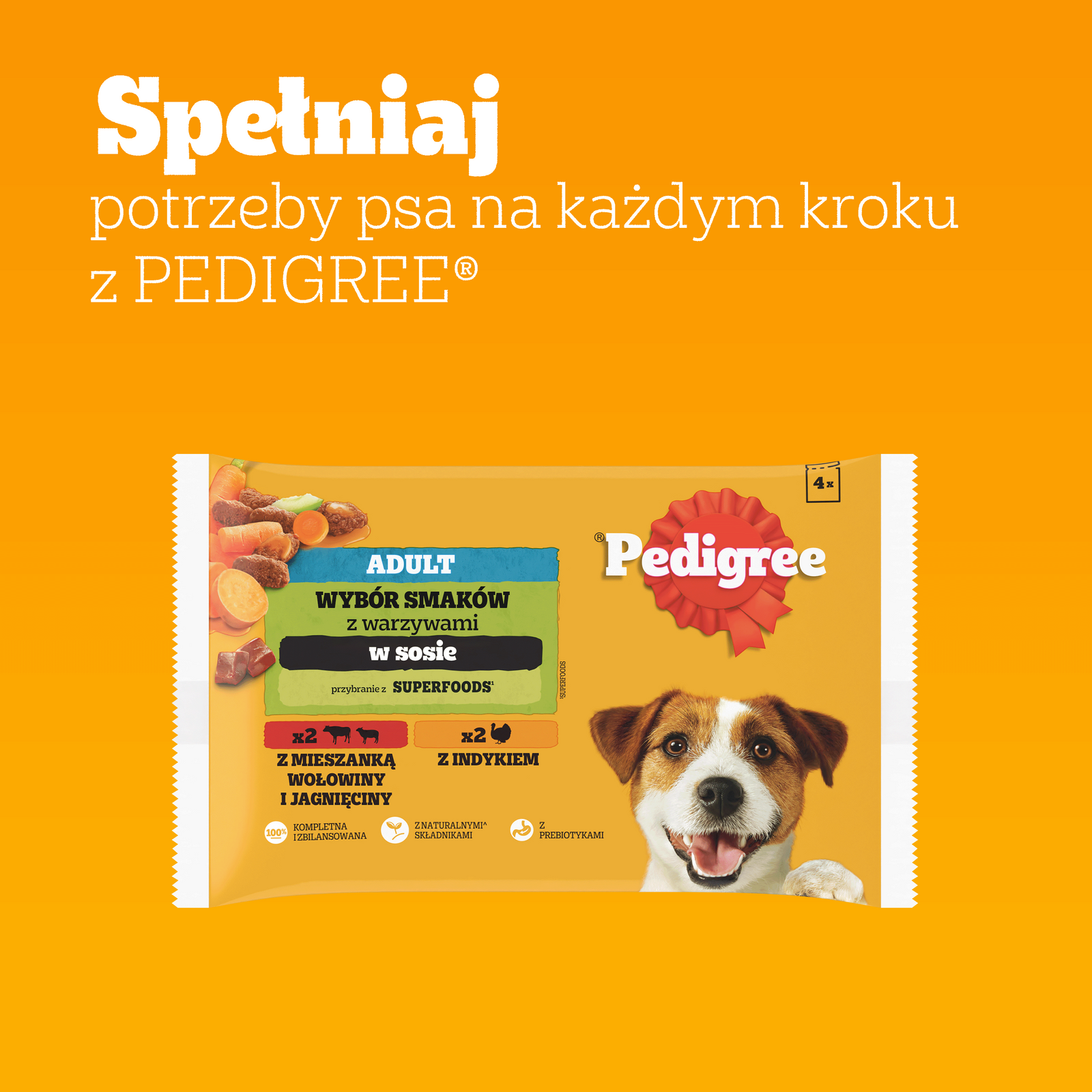 Pedigree Mokra Karma Dla Dorosłych Psów W Sosie (Z Wołowiną I Jagnięciną, Z Indykiem I Marchewką) 4x100g