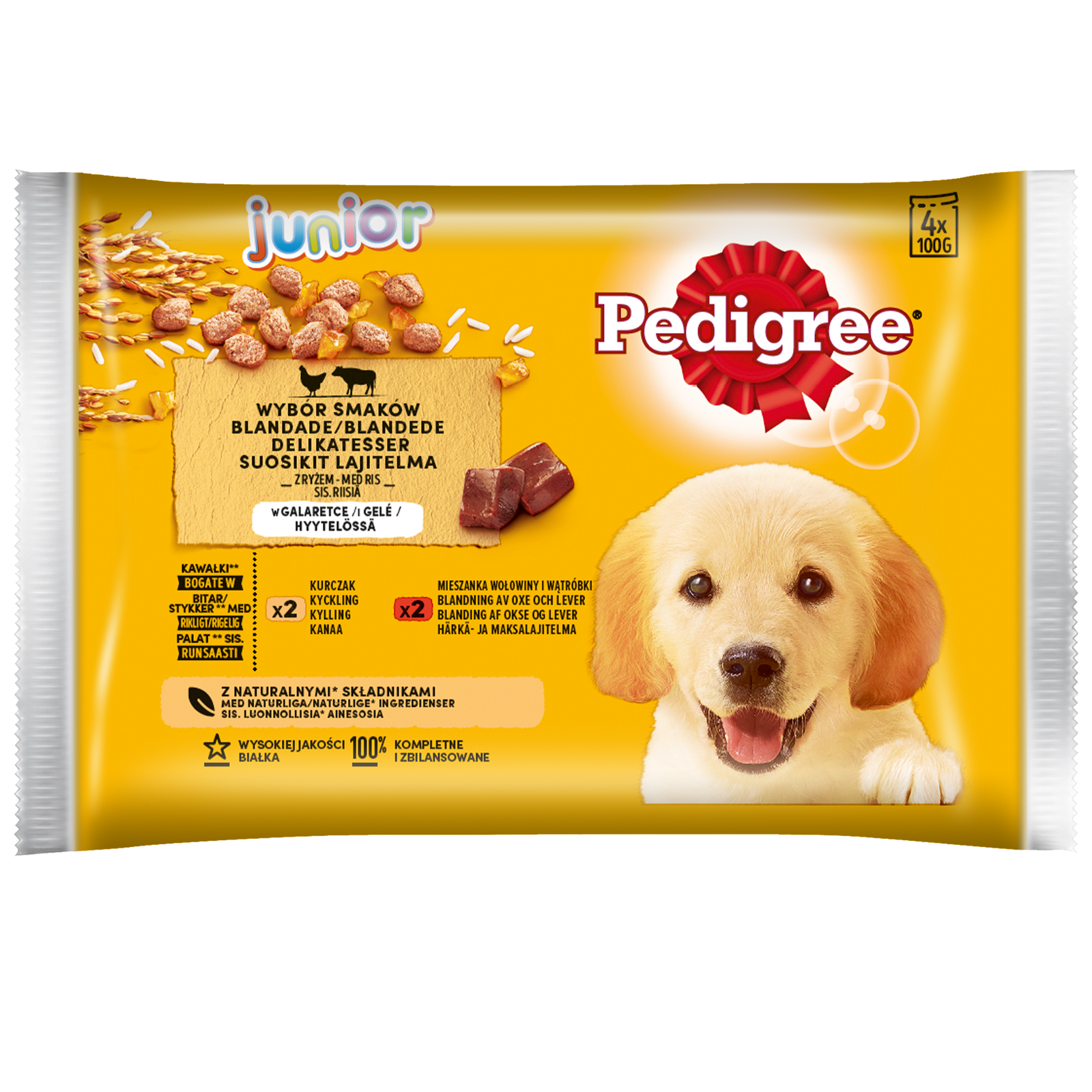 Pedigree Mokra Karma Dla Szczeniąt W Galaretce (Z Kurczakiem I Ryżem, Z Wołowiną I Ryżem) 4x100g