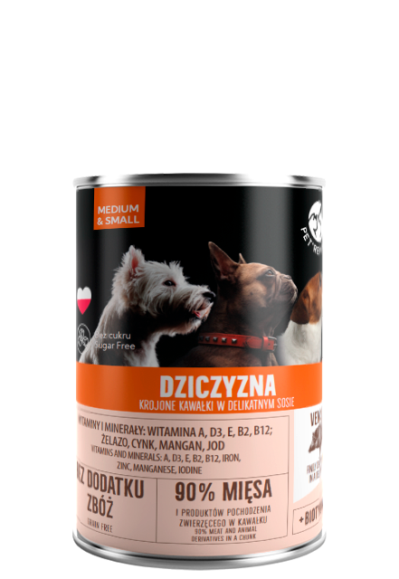 PetRepublic pełnoporcjowa mokra karma dla psów Dziczyzna w sosie 400g (kawałki)
