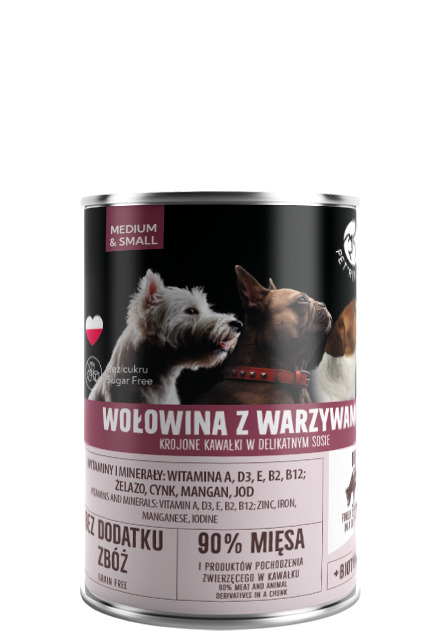 PetRepublic pełnoporcjowa mokra karma dla psów Wołowina z warzywami 400g (kawałki w sosie)
