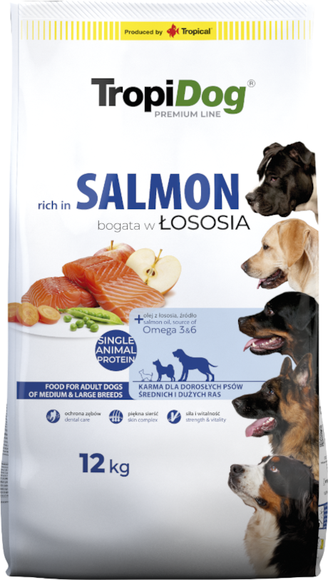 Tropidog Premium Adult Medium & Large Breeds Łosoś Z Ryżem 12kg