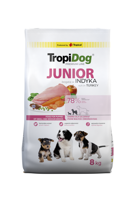 Tropidog Premium Junior Small And Medium Breeds Łosoś Z Ryżem 8kg