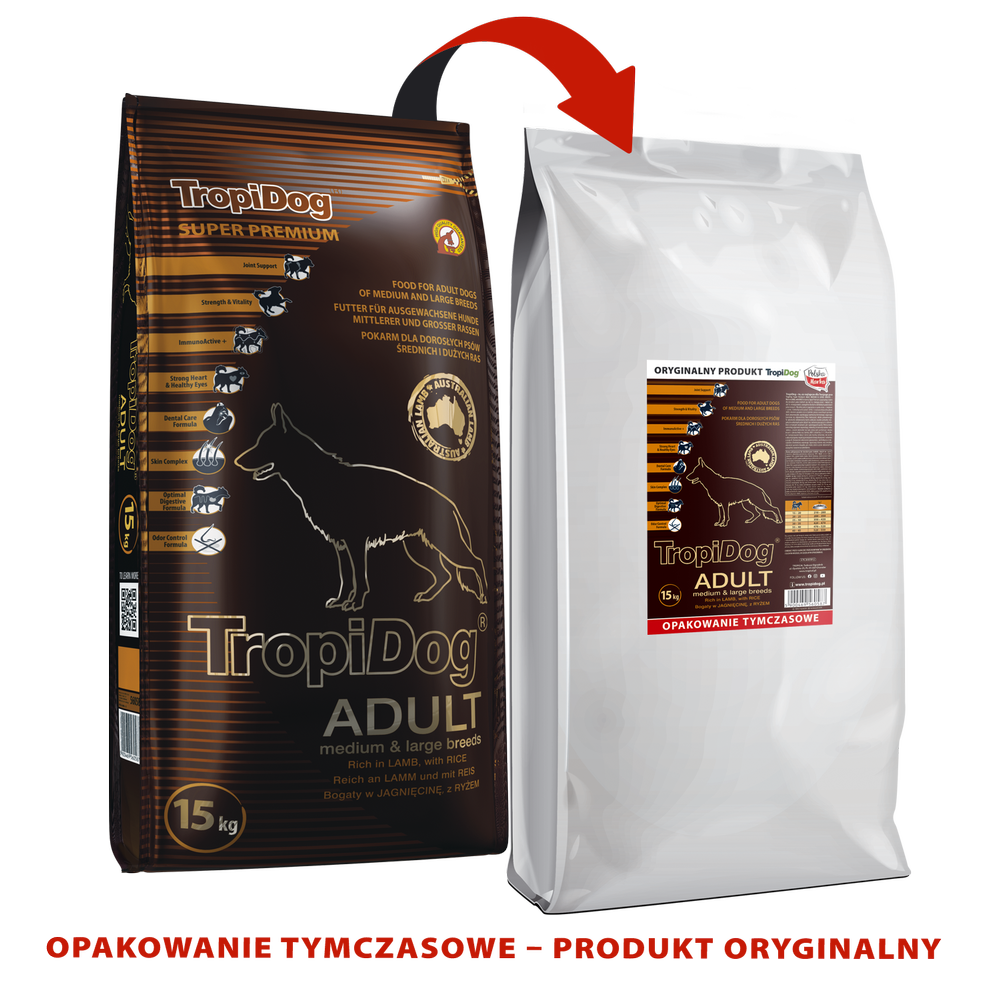 Tropidog Super Premium Adult Medium & Large Breed Jagnięcina Z Ryżem 15kg