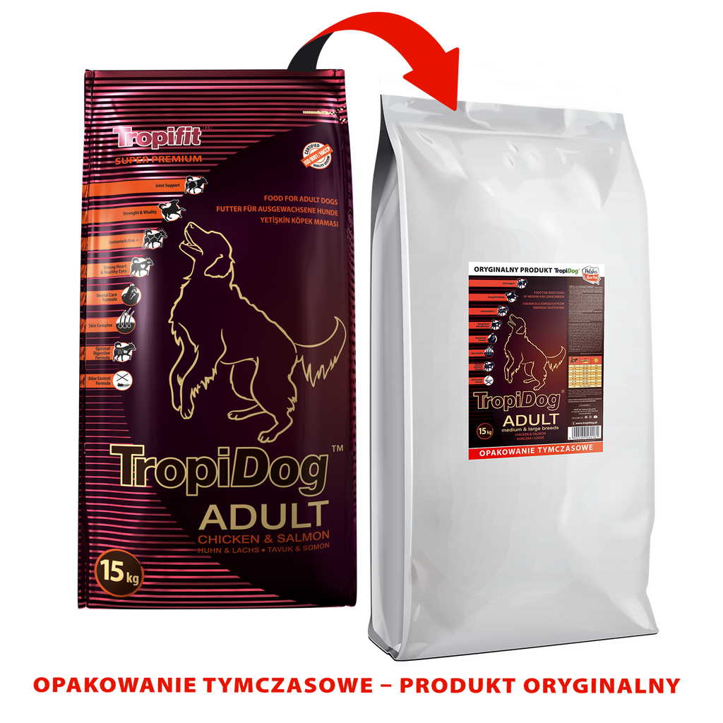 Tropidog Super Premium Adult Medium & Large Breed Kurczak I Łosoś 15kg