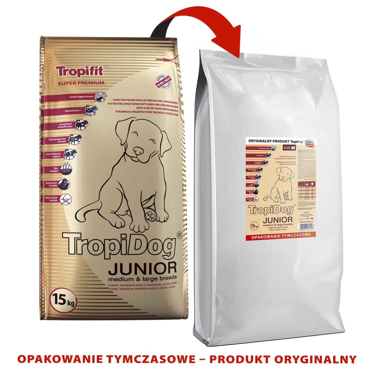 Tropidog Super Premium Junior Medium & Large Breed Z Indykiem, Łososiem I Jajkami 15kg